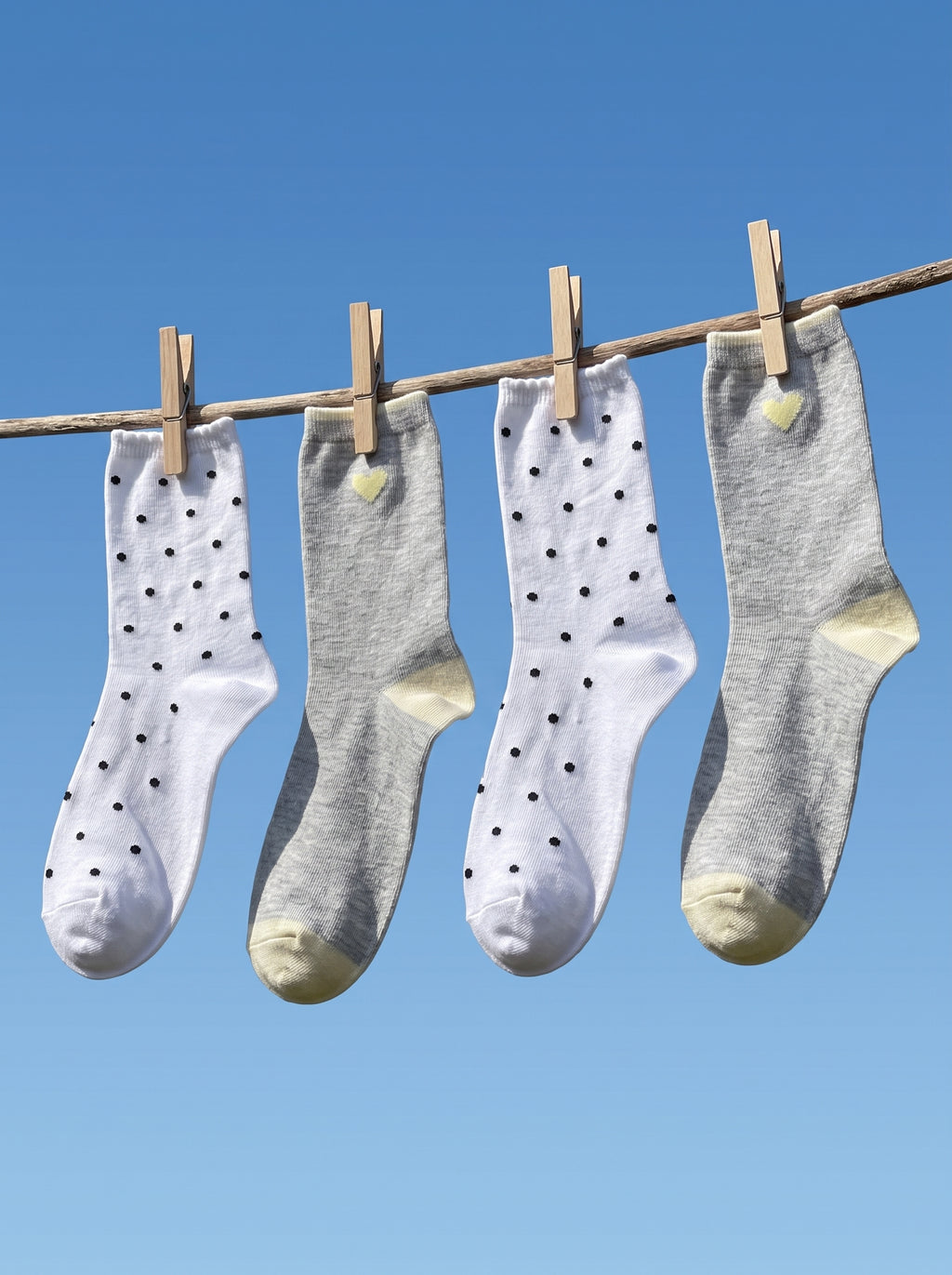 2-PACK of Girls Mid-Calf Polka dots and plain Cotton Socks- Grey/White