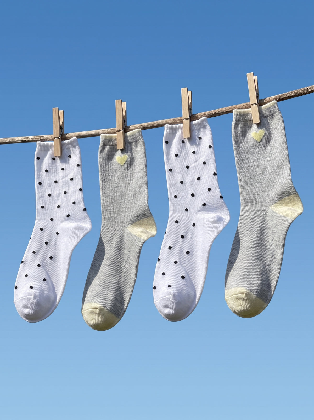 2-PACK of Girls Mid-Calf Polka dots and plain Cotton Socks- Grey/White
