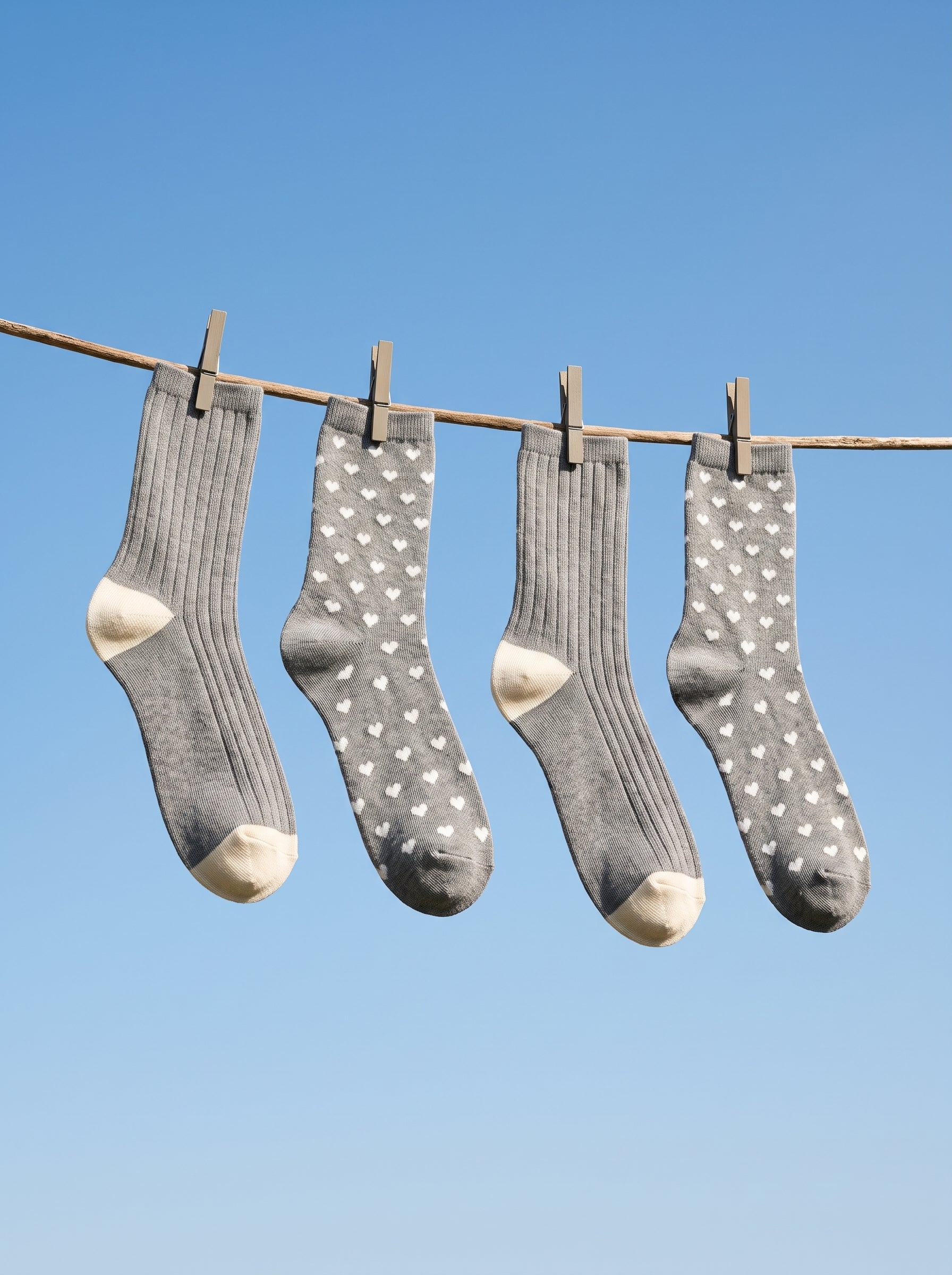 2-PACK of Girls Mid-Calf heart plain Cotton Socks - Grey