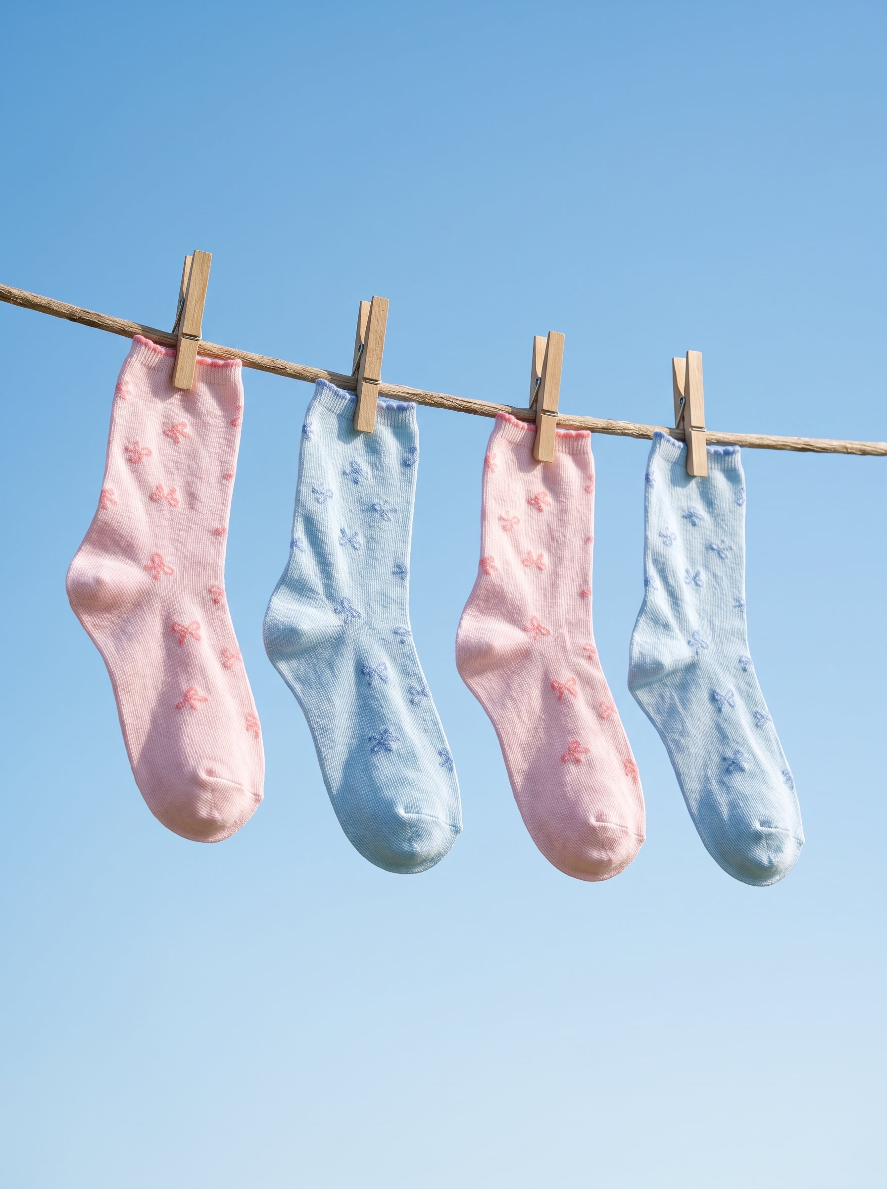2-PACK of Girls Mid-Calf Bow pattern Cotton Socks - Pink and Mint