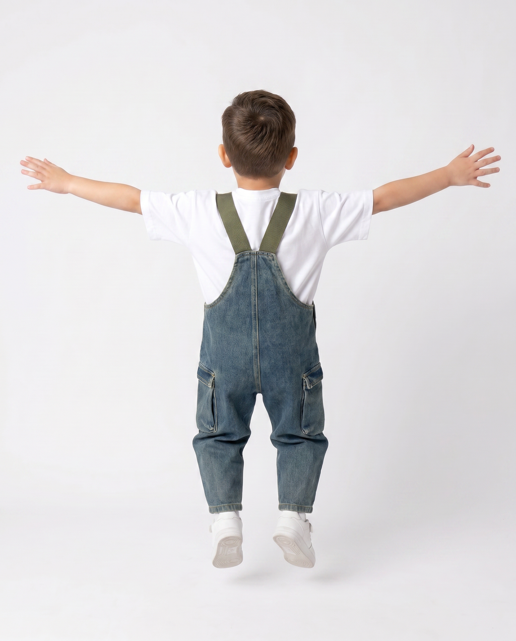 Kids Boys jumpsuit jeans with olive strap, Loose fit