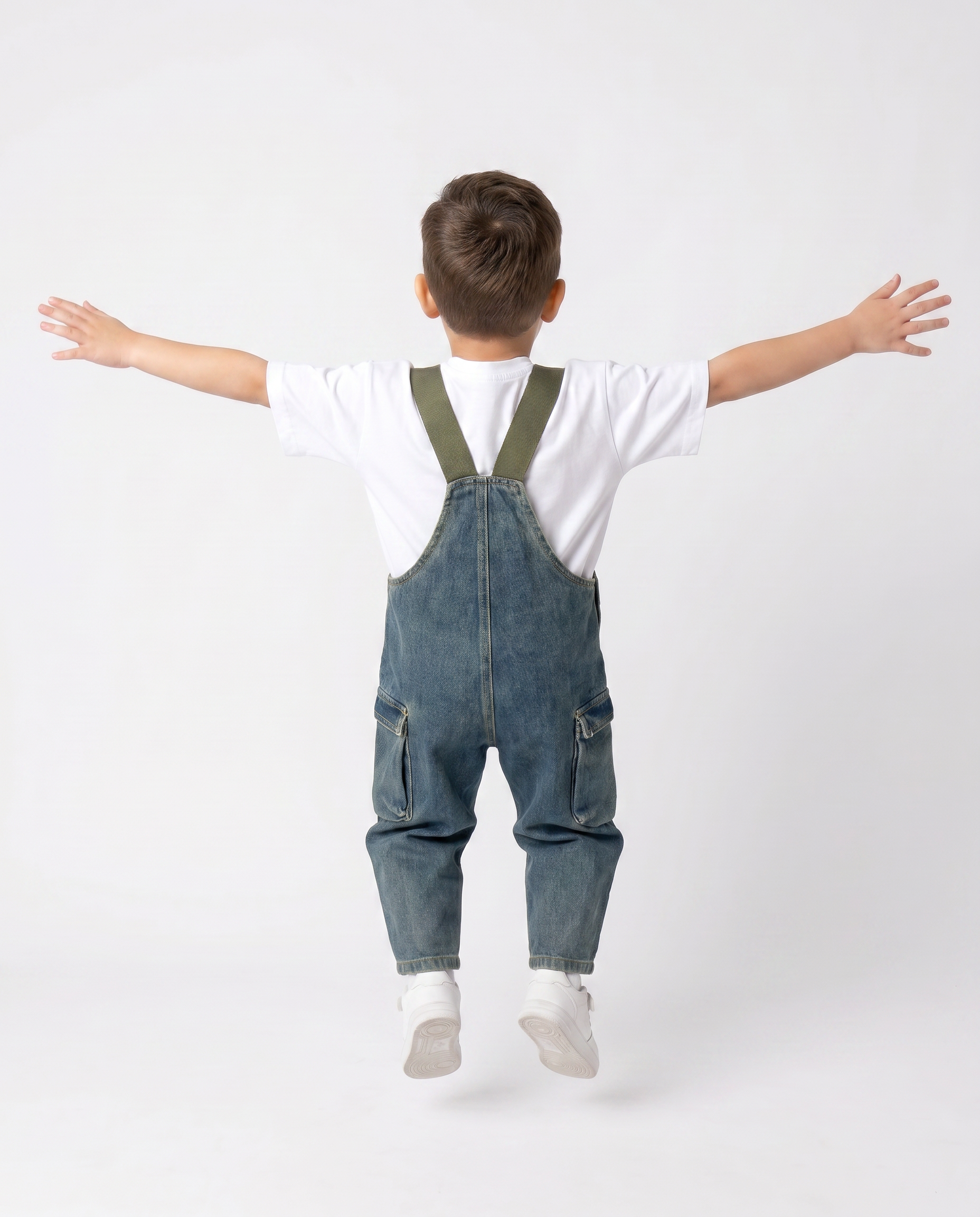 Kids Boys jumpsuit jeans with olive strap, Loose fit