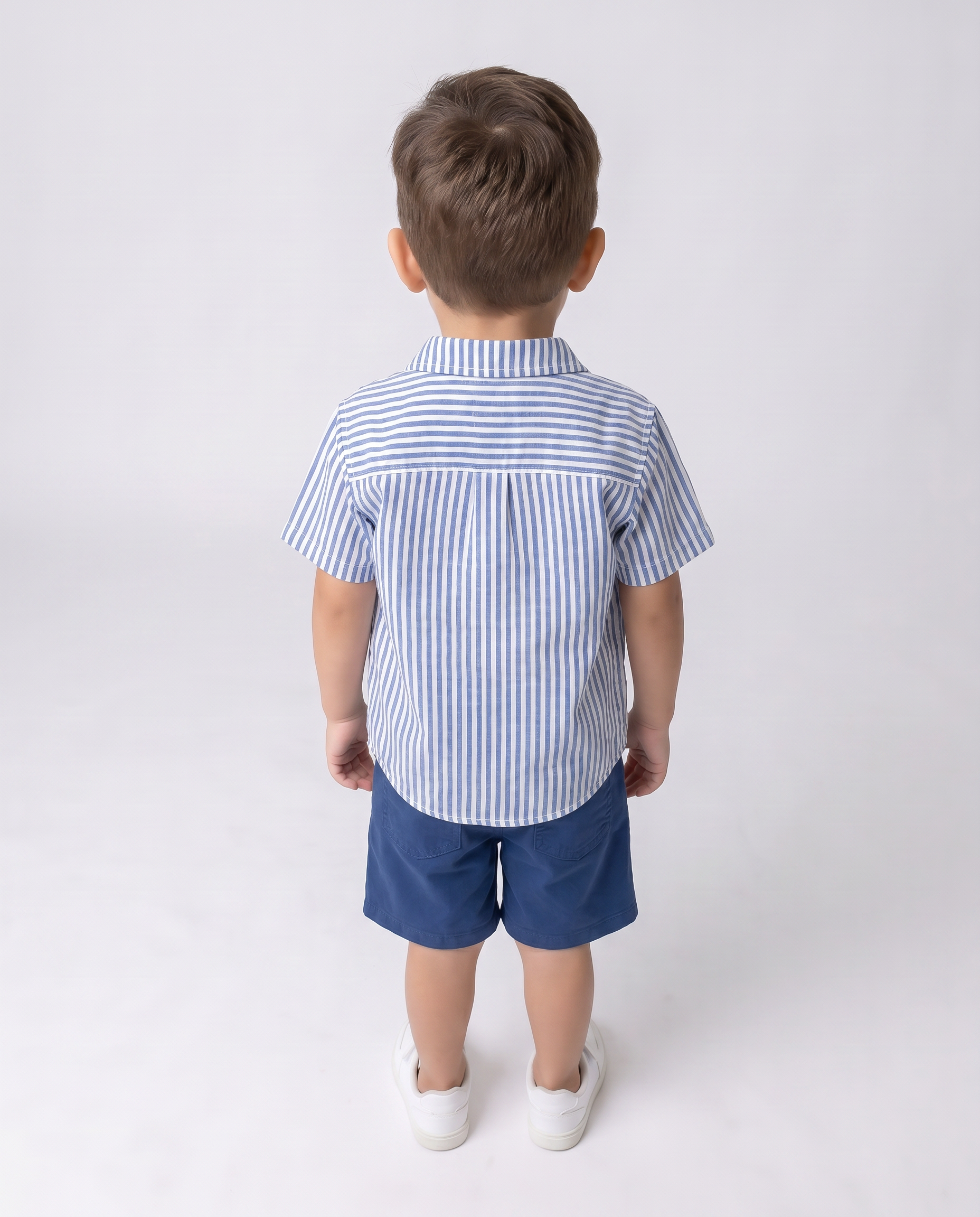 Boys set 3 Pieces stripes shirt with short sleeves printed tshirt and Gabardine short