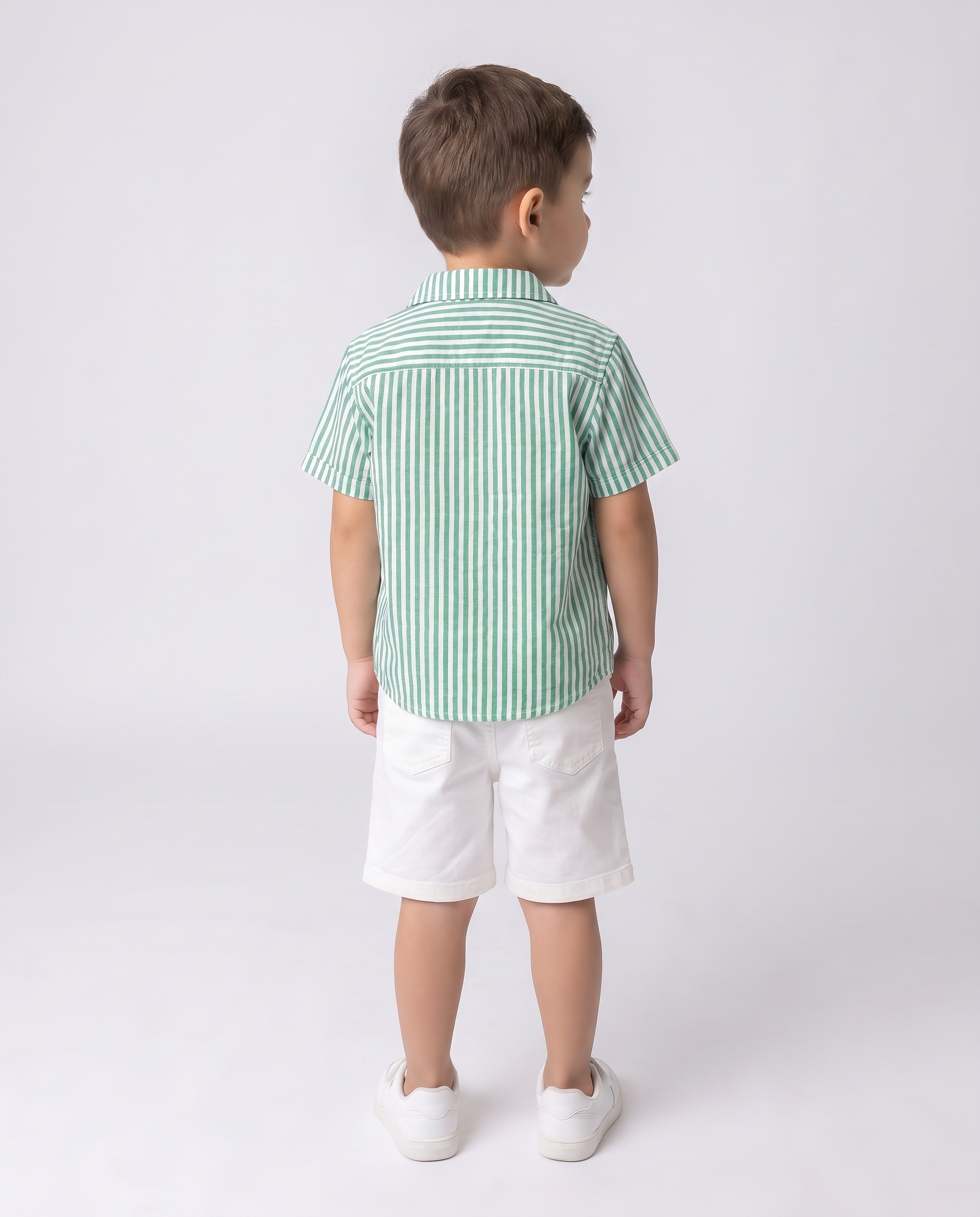 Boys set 3 Pieces stripes shirt with short sleeves printed tshirt and Gabardine short