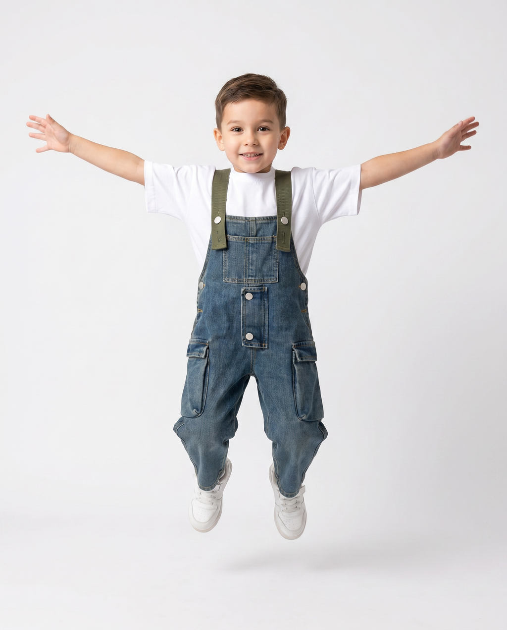 Kids Boys jumpsuit jeans with olive strap, Loose fit