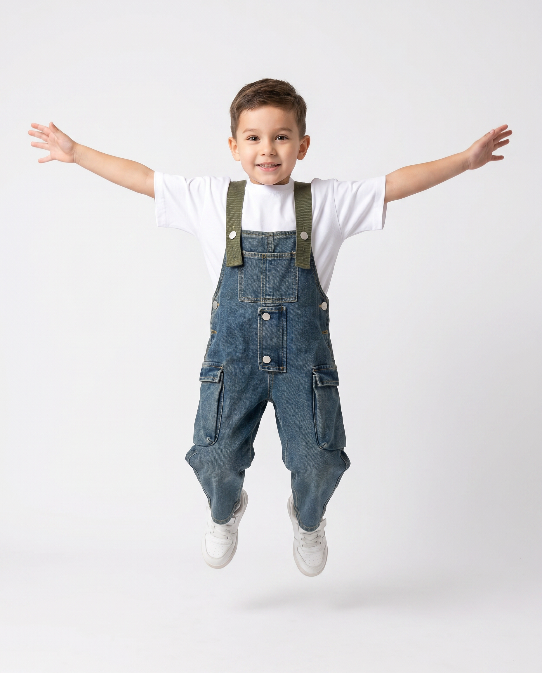 Kids Boys jumpsuit jeans with olive strap, Loose fit