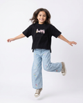 Girls wide legged embroidered denim pants - Light jeans color