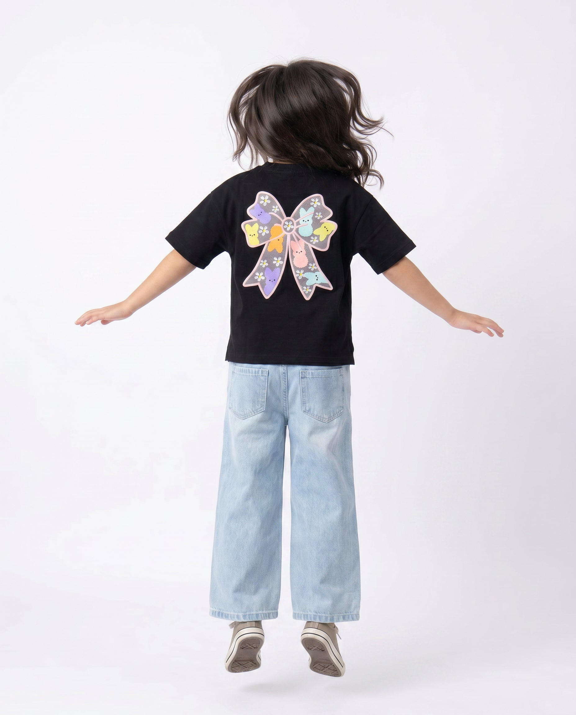 Girls wide legged embroidered denim pants - Light jeans color
